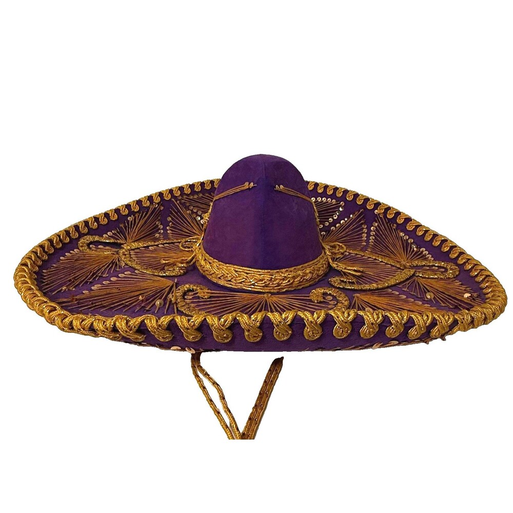 Vintage Purple Gold Sombrero Pigalle Hat Large Mexican Fiesta Costume Decor
